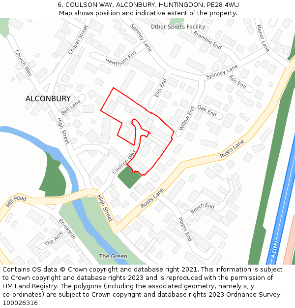 6, COULSON WAY, ALCONBURY, HUNTINGDON, PE28 4WU: Location map and indicative extent of plot