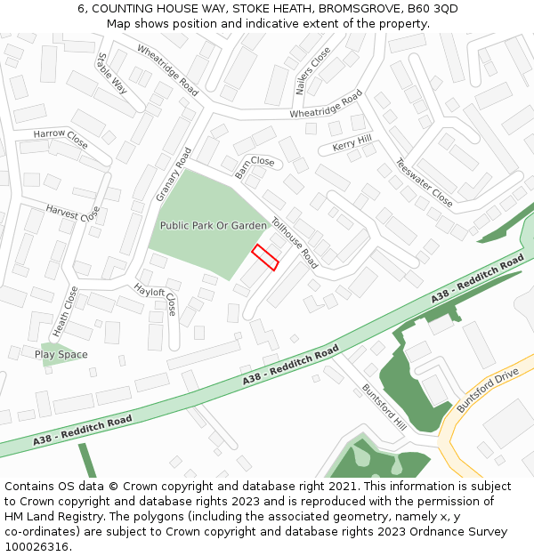 6, COUNTING HOUSE WAY, STOKE HEATH, BROMSGROVE, B60 3QD: Location map and indicative extent of plot