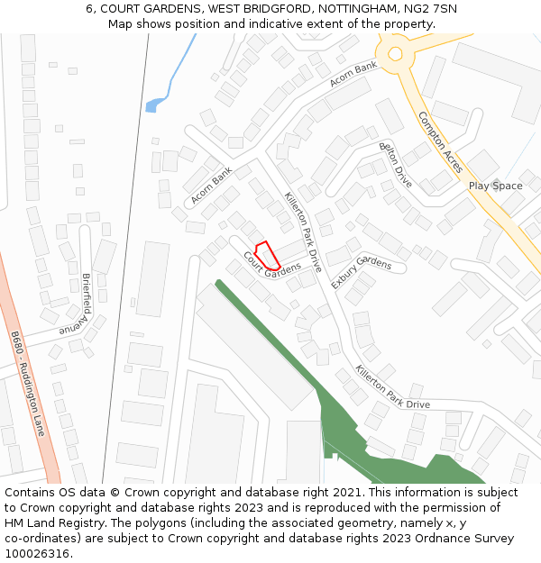 6, COURT GARDENS, WEST BRIDGFORD, NOTTINGHAM, NG2 7SN: Location map and indicative extent of plot