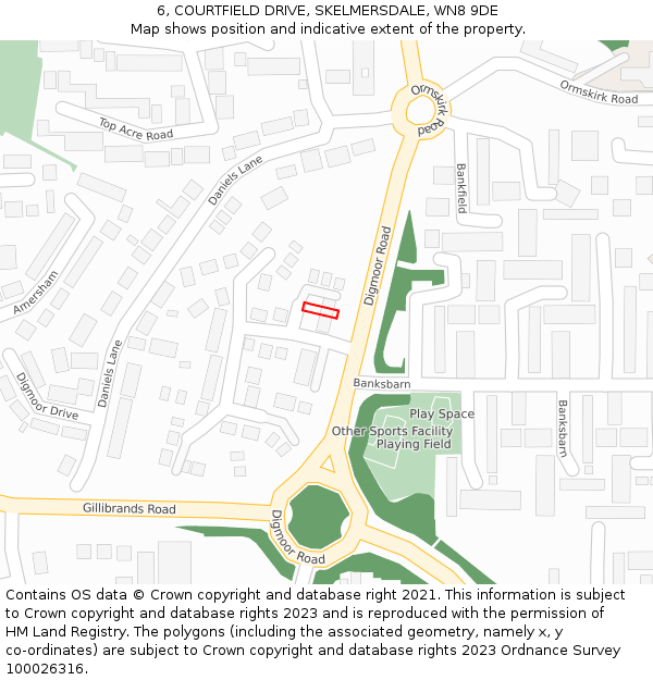 6, COURTFIELD DRIVE, SKELMERSDALE, WN8 9DE: Location map and indicative extent of plot