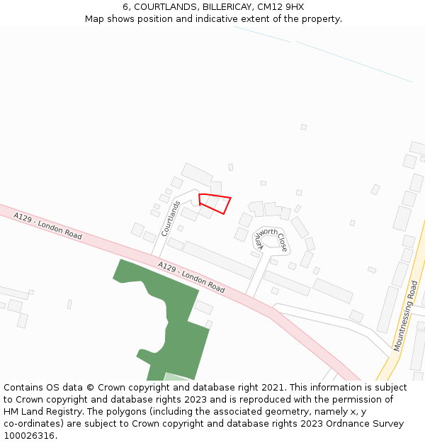 6, COURTLANDS, BILLERICAY, CM12 9HX: Location map and indicative extent of plot