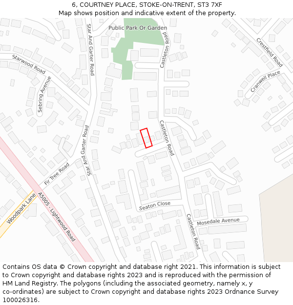 6, COURTNEY PLACE, STOKE-ON-TRENT, ST3 7XF: Location map and indicative extent of plot