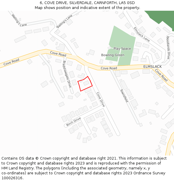 6, COVE DRIVE, SILVERDALE, CARNFORTH, LA5 0SD: Location map and indicative extent of plot