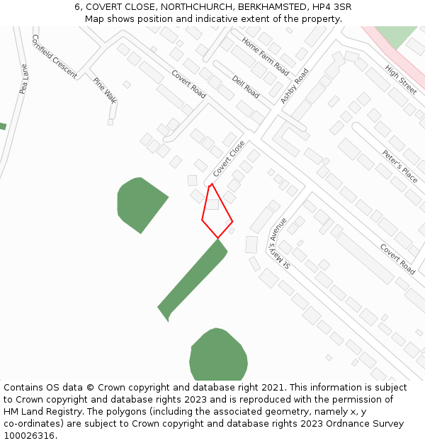 6, COVERT CLOSE, NORTHCHURCH, BERKHAMSTED, HP4 3SR: Location map and indicative extent of plot