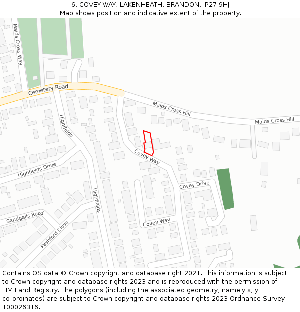 6, COVEY WAY, LAKENHEATH, BRANDON, IP27 9HJ: Location map and indicative extent of plot