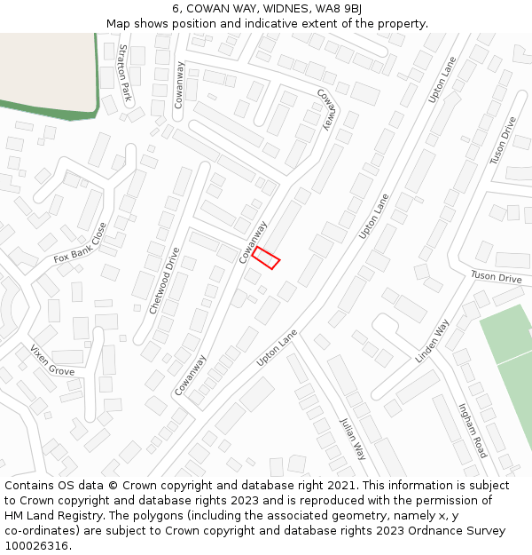 6, COWAN WAY, WIDNES, WA8 9BJ: Location map and indicative extent of plot