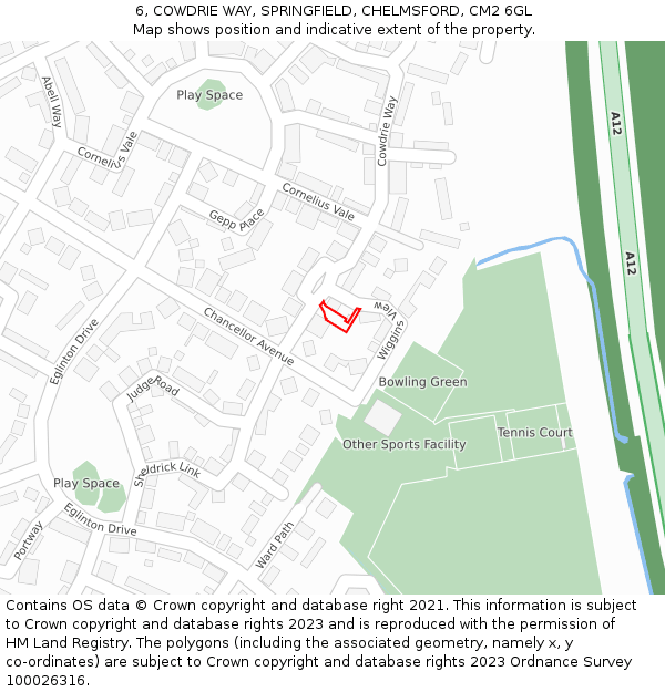 6, COWDRIE WAY, SPRINGFIELD, CHELMSFORD, CM2 6GL: Location map and indicative extent of plot