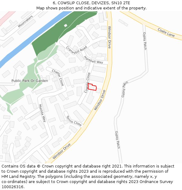 6, COWSLIP CLOSE, DEVIZES, SN10 2TE: Location map and indicative extent of plot