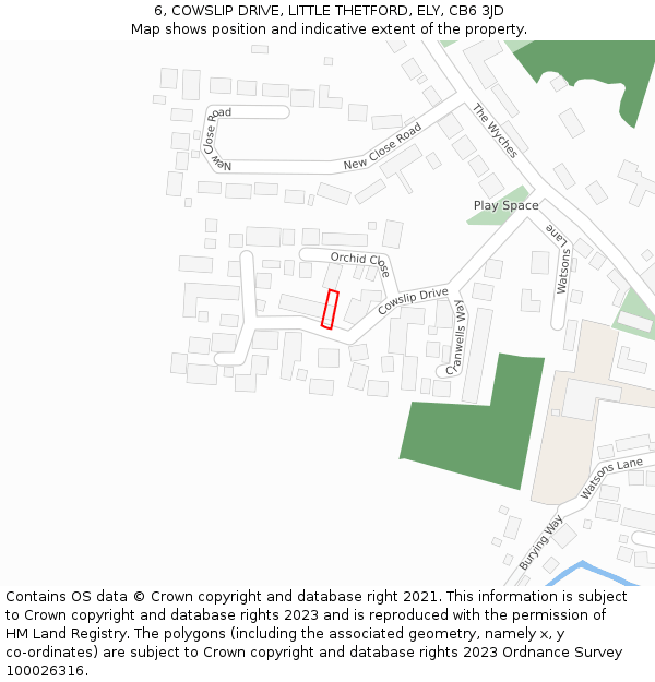 6, COWSLIP DRIVE, LITTLE THETFORD, ELY, CB6 3JD: Location map and indicative extent of plot