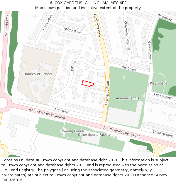 6, COX GARDENS, GILLINGHAM, ME8 6BF: Location map and indicative extent of plot
