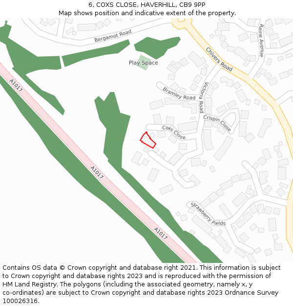 6, COXS CLOSE, HAVERHILL, CB9 9PP: Location map and indicative extent of plot