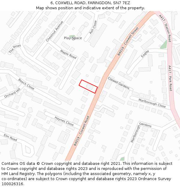 6, COXWELL ROAD, FARINGDON, SN7 7EZ: Location map and indicative extent of plot