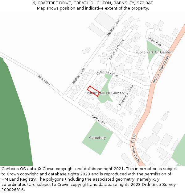 6, CRABTREE DRIVE, GREAT HOUGHTON, BARNSLEY, S72 0AF: Location map and indicative extent of plot