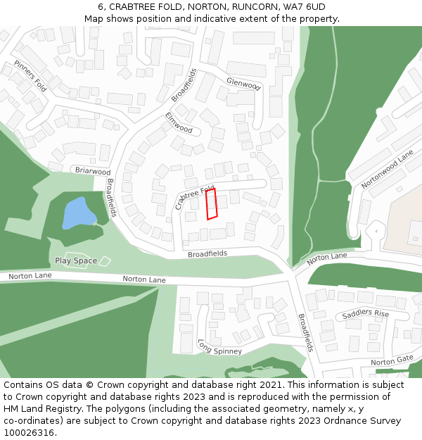 6, CRABTREE FOLD, NORTON, RUNCORN, WA7 6UD: Location map and indicative extent of plot