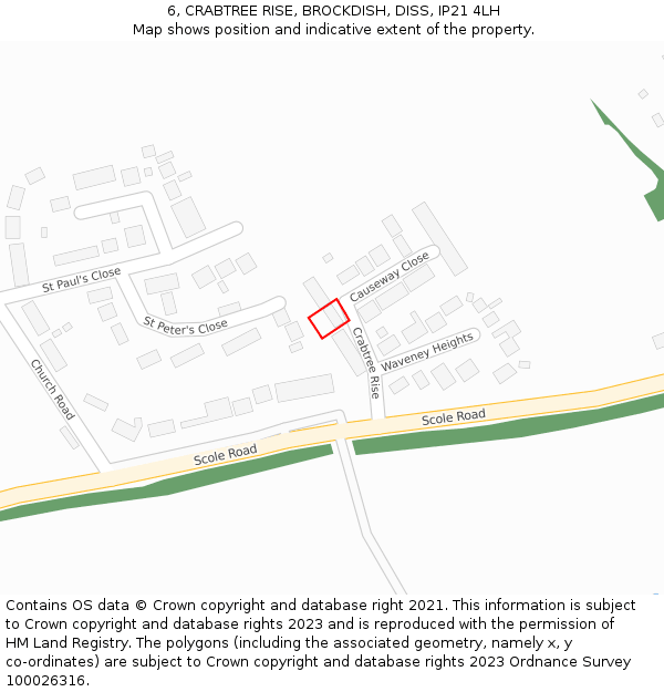 6, CRABTREE RISE, BROCKDISH, DISS, IP21 4LH: Location map and indicative extent of plot