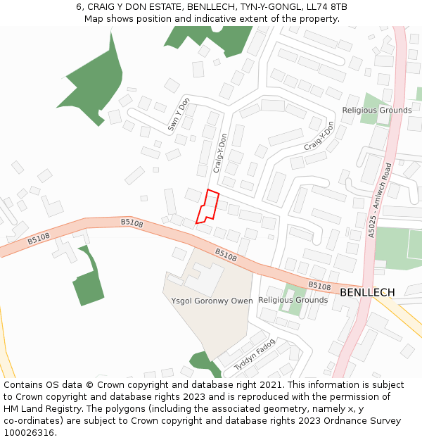 6, CRAIG Y DON ESTATE, BENLLECH, TYN-Y-GONGL, LL74 8TB: Location map and indicative extent of plot