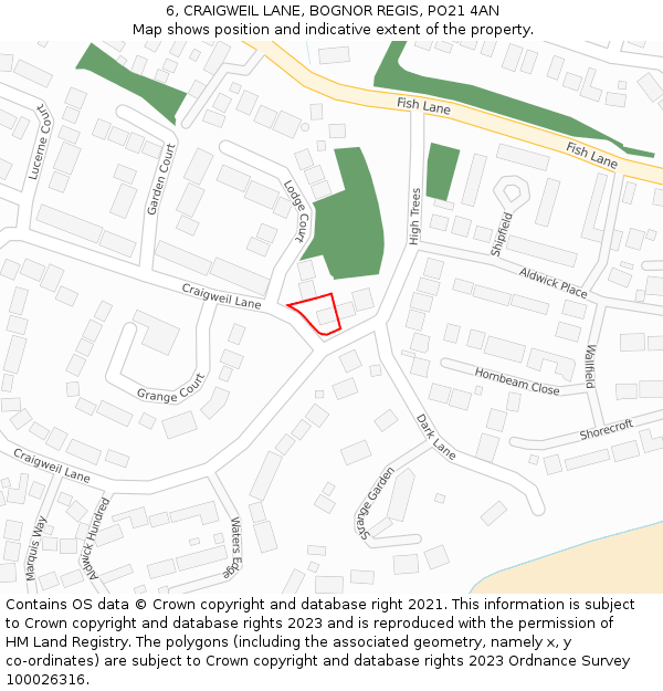 6, CRAIGWEIL LANE, BOGNOR REGIS, PO21 4AN: Location map and indicative extent of plot