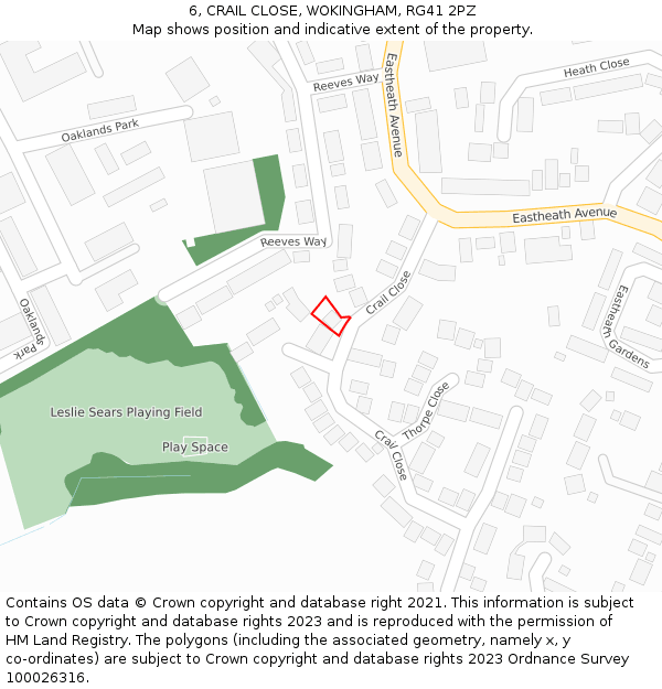 6, CRAIL CLOSE, WOKINGHAM, RG41 2PZ: Location map and indicative extent of plot