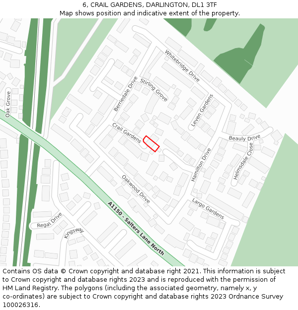 6, CRAIL GARDENS, DARLINGTON, DL1 3TF: Location map and indicative extent of plot