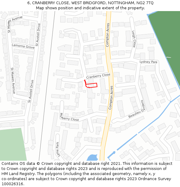 6, CRANBERRY CLOSE, WEST BRIDGFORD, NOTTINGHAM, NG2 7TQ: Location map and indicative extent of plot