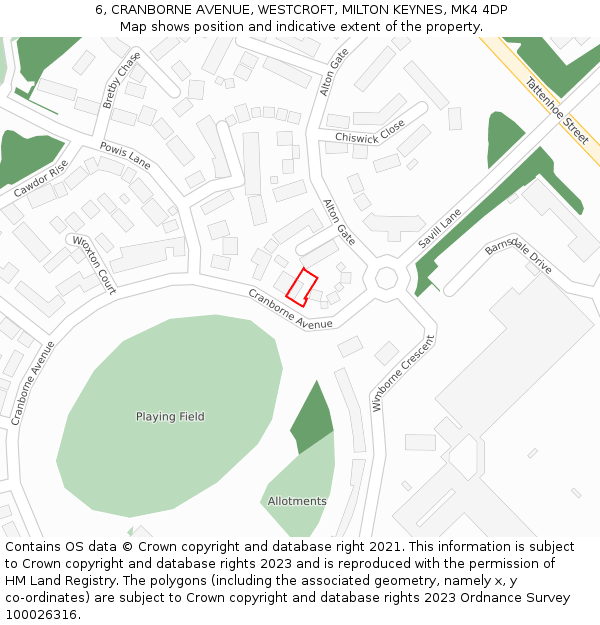 6, CRANBORNE AVENUE, WESTCROFT, MILTON KEYNES, MK4 4DP: Location map and indicative extent of plot