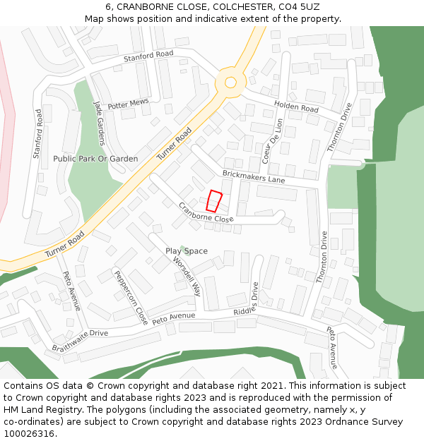 6, CRANBORNE CLOSE, COLCHESTER, CO4 5UZ: Location map and indicative extent of plot