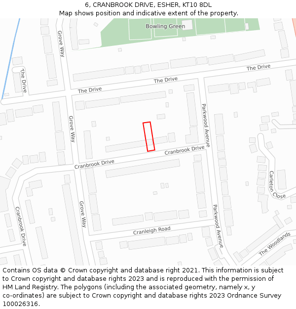 6, CRANBROOK DRIVE, ESHER, KT10 8DL: Location map and indicative extent of plot