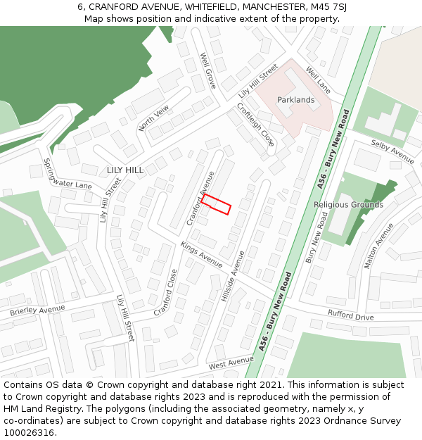 6, CRANFORD AVENUE, WHITEFIELD, MANCHESTER, M45 7SJ: Location map and indicative extent of plot