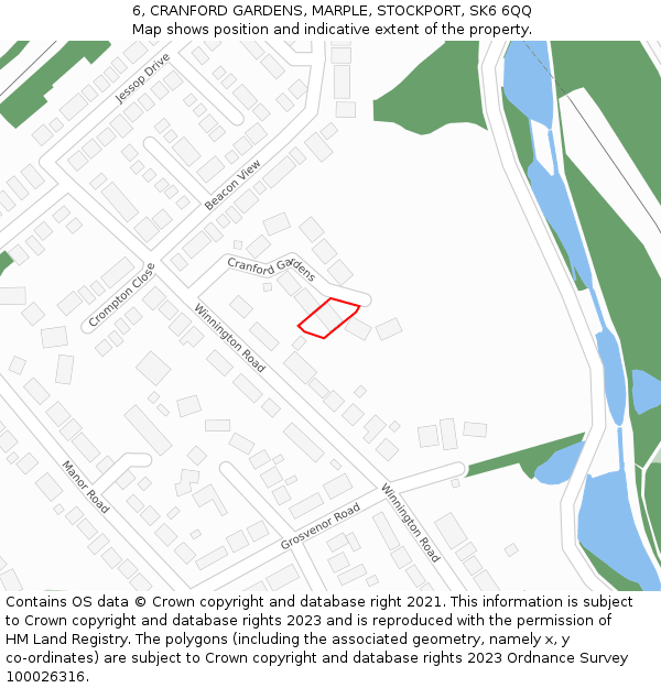 6, CRANFORD GARDENS, MARPLE, STOCKPORT, SK6 6QQ: Location map and indicative extent of plot