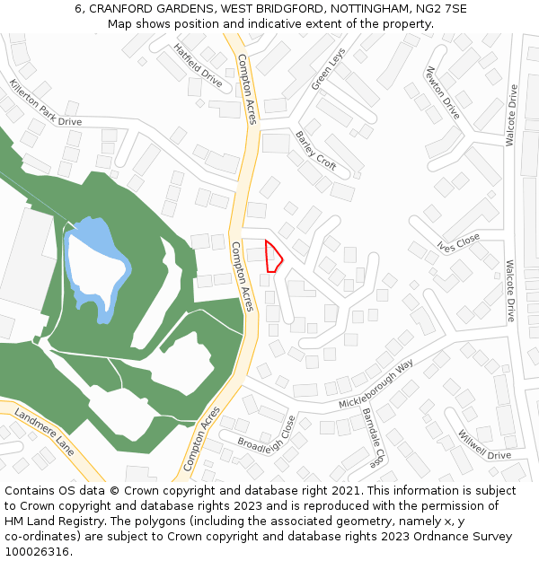 6, CRANFORD GARDENS, WEST BRIDGFORD, NOTTINGHAM, NG2 7SE: Location map and indicative extent of plot