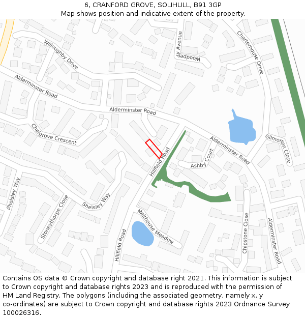 6, CRANFORD GROVE, SOLIHULL, B91 3GP: Location map and indicative extent of plot