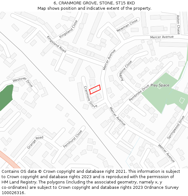 6, CRANMORE GROVE, STONE, ST15 8XD: Location map and indicative extent of plot