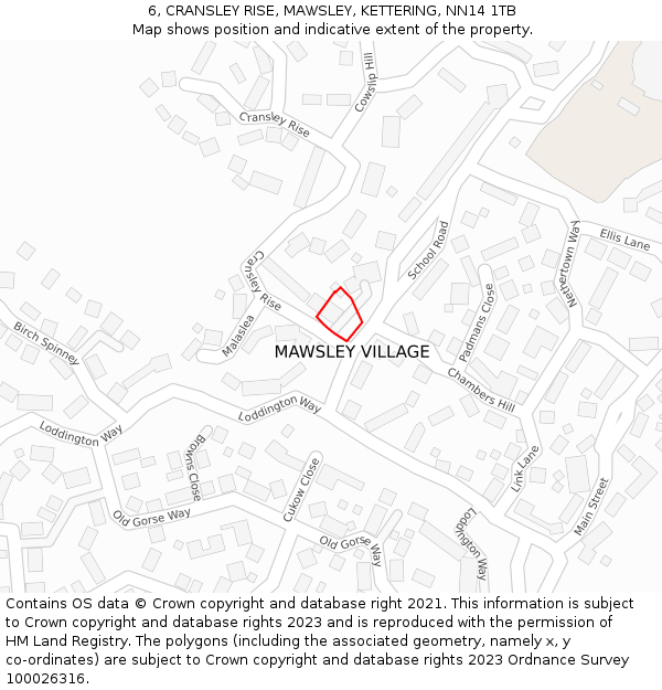 6, CRANSLEY RISE, MAWSLEY, KETTERING, NN14 1TB: Location map and indicative extent of plot