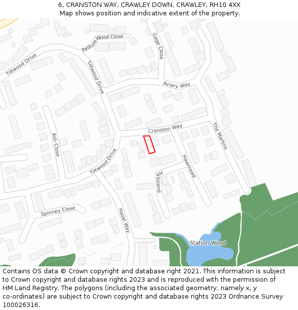 6, CRANSTON WAY, CRAWLEY DOWN, CRAWLEY, RH10 4XX: Location map and indicative extent of plot