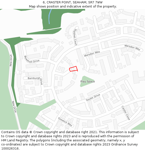 6, CRASTER POINT, SEAHAM, SR7 7WW: Location map and indicative extent of plot