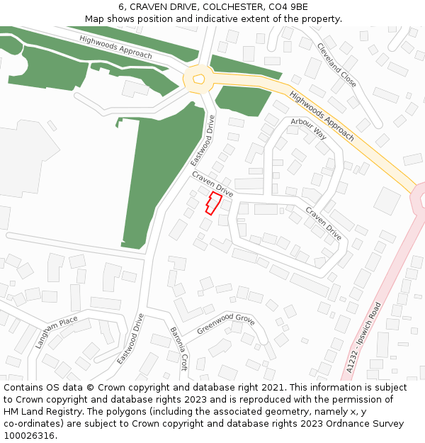 6, CRAVEN DRIVE, COLCHESTER, CO4 9BE: Location map and indicative extent of plot