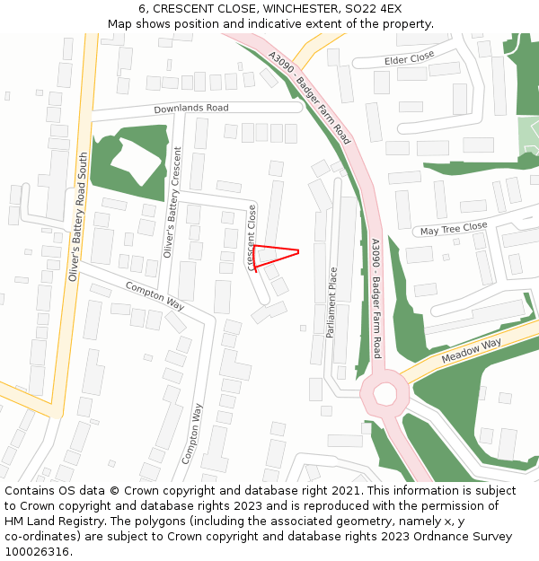 6, CRESCENT CLOSE, WINCHESTER, SO22 4EX: Location map and indicative extent of plot