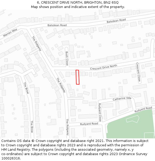 6, CRESCENT DRIVE NORTH, BRIGHTON, BN2 6SQ: Location map and indicative extent of plot