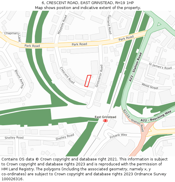 6, CRESCENT ROAD, EAST GRINSTEAD, RH19 1HP: Location map and indicative extent of plot