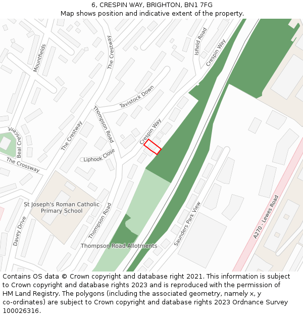 6, CRESPIN WAY, BRIGHTON, BN1 7FG: Location map and indicative extent of plot