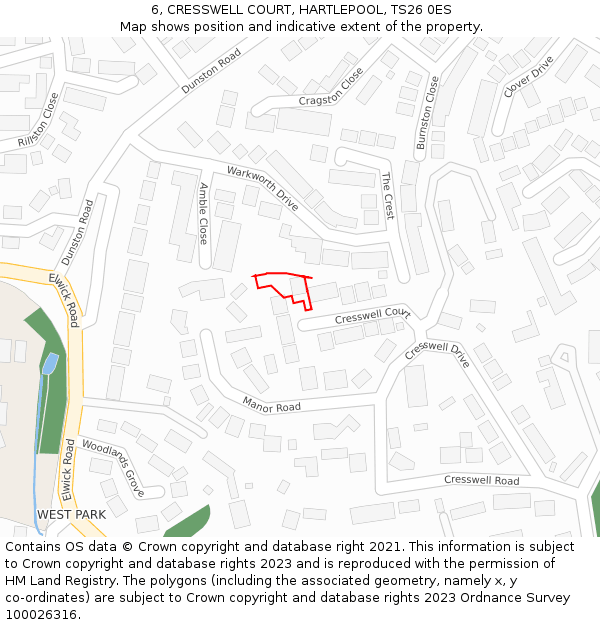 6, CRESSWELL COURT, HARTLEPOOL, TS26 0ES: Location map and indicative extent of plot