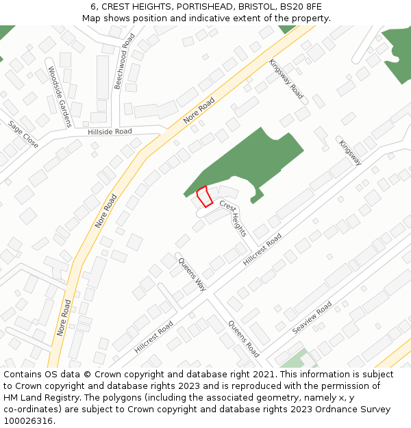 6, CREST HEIGHTS, PORTISHEAD, BRISTOL, BS20 8FE: Location map and indicative extent of plot