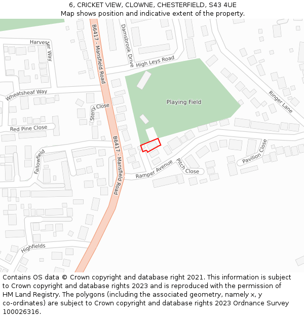 6, CRICKET VIEW, CLOWNE, CHESTERFIELD, S43 4UE: Location map and indicative extent of plot