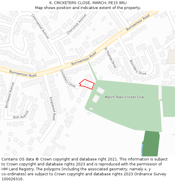 6, CRICKETERS CLOSE, MARCH, PE15 9RU: Location map and indicative extent of plot