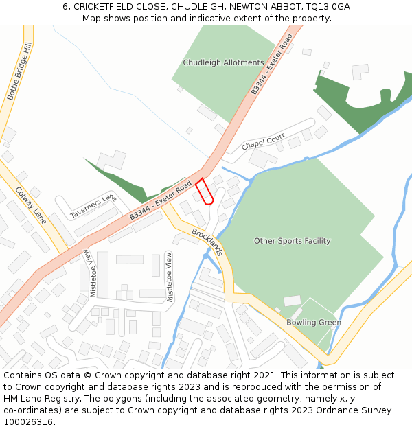 6, CRICKETFIELD CLOSE, CHUDLEIGH, NEWTON ABBOT, TQ13 0GA: Location map and indicative extent of plot