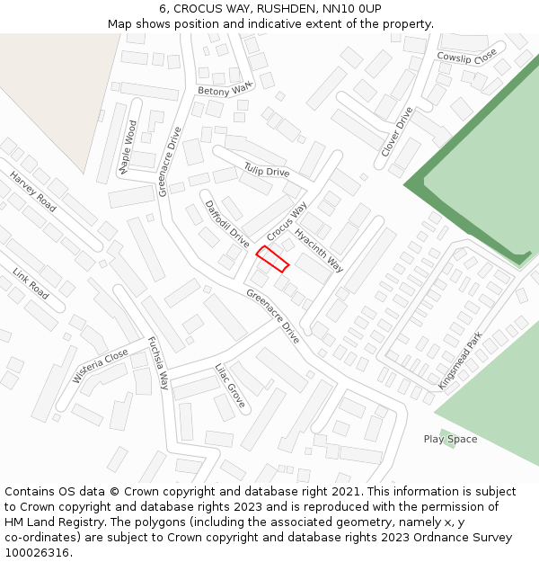 6, CROCUS WAY, RUSHDEN, NN10 0UP: Location map and indicative extent of plot