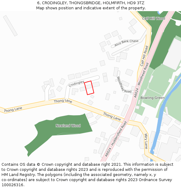 6, CRODINGLEY, THONGSBRIDGE, HOLMFIRTH, HD9 3TZ: Location map and indicative extent of plot