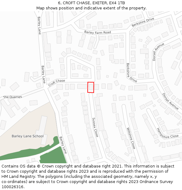6, CROFT CHASE, EXETER, EX4 1TB: Location map and indicative extent of plot