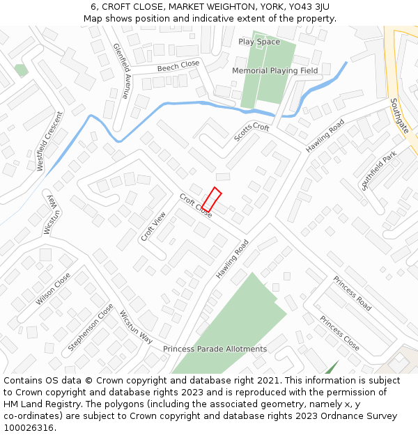 6, CROFT CLOSE, MARKET WEIGHTON, YORK, YO43 3JU: Location map and indicative extent of plot