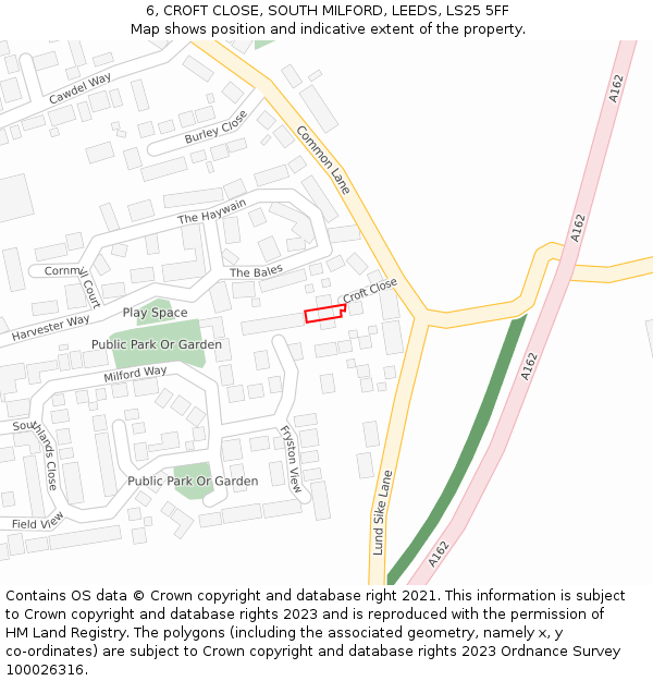 6, CROFT CLOSE, SOUTH MILFORD, LEEDS, LS25 5FF: Location map and indicative extent of plot